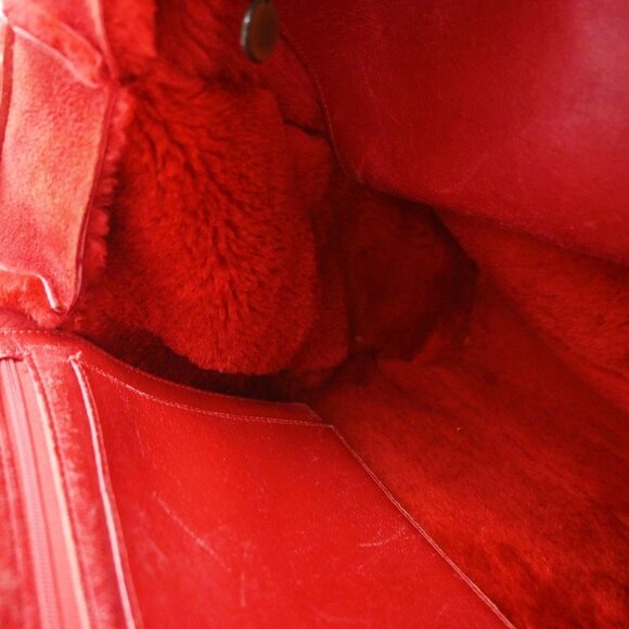 CHANEL CC Logo Hand Tote Bag Suede Shearling Fur Red GHW France 86KA838 - Picture 12 of 15